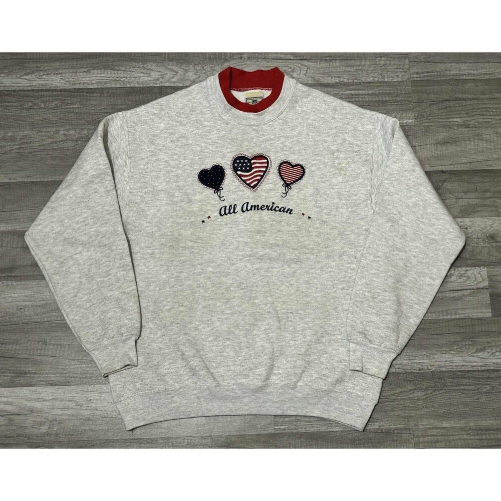 Vintage 90s Crewneck Sweater All American USA Embroidered Adult Medium Large